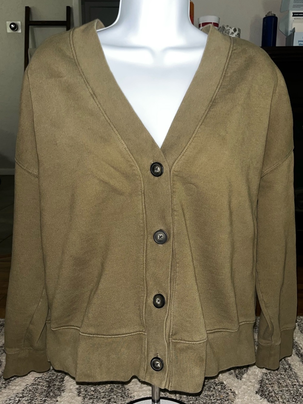 Madewell Olive-Tan V-Neck Button Front Cardigan
